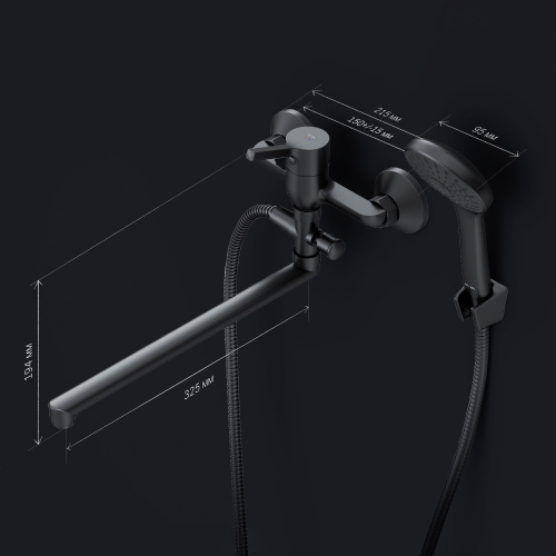 фото f85b90122 x-joy s, смеситель д/ванны/душа, излив 325 мм, душевой набор, черн, шт.