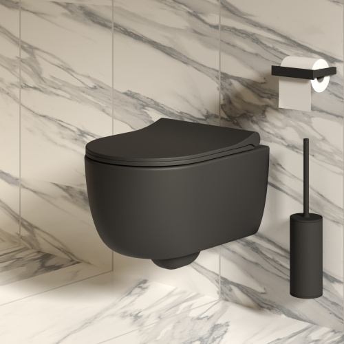 картинка Унитаз Abner 103T20201R (545*360*330) ЧЕРНЫЙ МАТОВЫЙ подвесной БЕЗОБОДКОВЫЙ, 1 место от магазина Сантехстрой