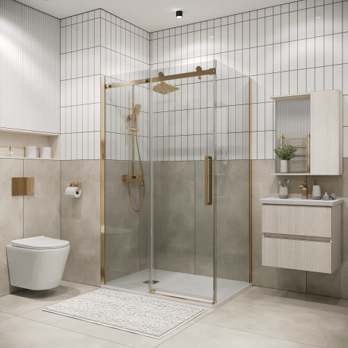 картинка Душевое ограждение Grossman Classic 100.K33.04.110.32.00-200.K33.04.90.32.00 (110х90х195) раздвижная,золото сатин,стекло прозрачное,2 места от магазина Сантехстрой