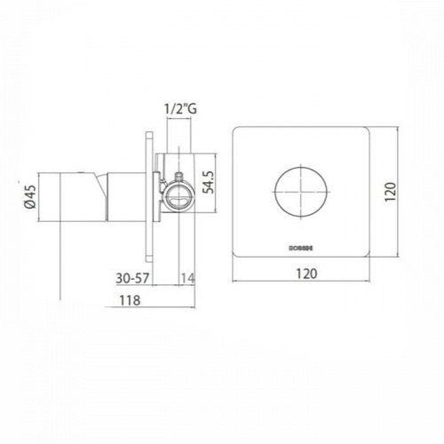 картинка Bossini Встр. часть смесителя с девиатором 1 направления 1/2”, цвет: латунь от магазина Сантехстрой