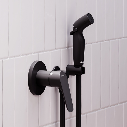 картинка 777510300 Jupiter, смеситель монтируемый в стену с гиг. душем, черный от магазина Сантехстрой