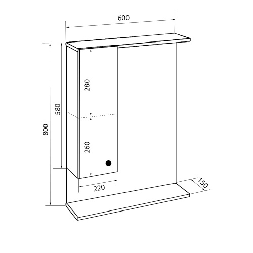 картинка Loranto Моника Зеркало-шкаф 60 без светильника, левостороннее, 600х695х150 от магазина Сантехстрой