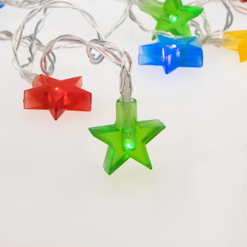 картинка Гирлянда светодиодная Звездочки 1,5 м,  10 LED,  прозрачный ПВХ,  цвет свечения мультиколор,  2 х АА (батарейки не в комплекте) NEON-NIGHT от магазина Сантехстрой