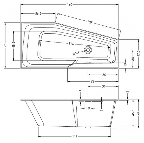 картинка Акриловая ванна Riho Rething Space 160х75 L B112001005 (BR1400500000000) без гидромассажа от магазина Сантехстрой