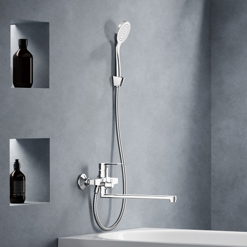 фото 479500000 apollo смеситель для ванной и душа с универсальным изливом и душ.набором, хром