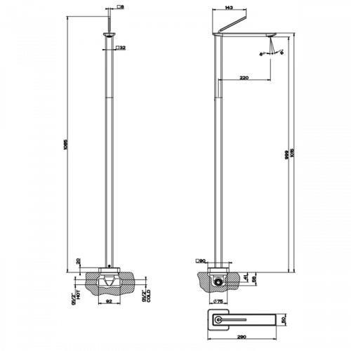 картинка Gessi Встраиваемая часть напольного смесителя для раковины от магазина Сантехстрой