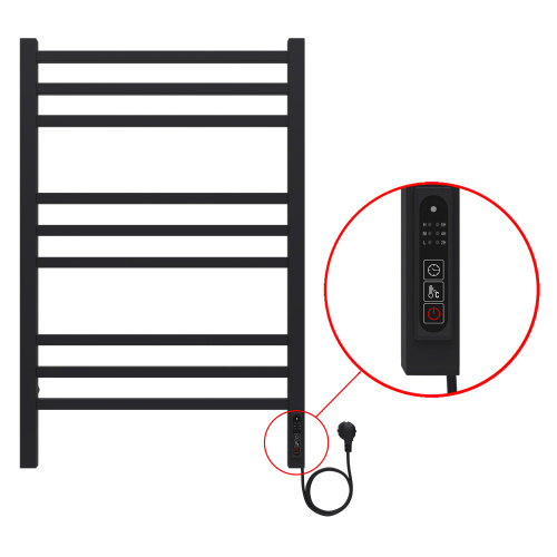картинка Полотенцесушитель электрический AZARIO ANCONA 500/800 квадрат, 9 секций, диммер справа, черный (AZ71858B) от магазина Сантехстрой