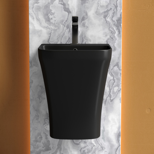 картинка CN6067MB Раковина моноблок подвесная DION (цвет Чёрный Матовый) с отверстием под смеситель, со сливо от магазина Сантехстрой