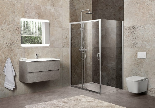 картинка Душевой уголок BelBagno Unique 115х100 UNIQUE-AH-1-100/115-100-C-Cr профиль Хром стекло прозрачное от магазина Сантехстрой