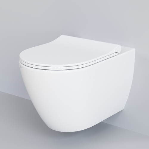 картинка Унитаз Queen 113T20001R (570*360*400) БЕЛЫЙ подвесной БЕЗОБОДКОВЫЙ с тонкой крышкой, 2 места от магазина Сантехстрой