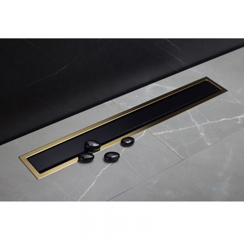 картинка Душевой лоток Pestan Confluo Premium Line 750 Black Glass Gold 13100117 с решеткой Черный глянцевый Золото глянцевое от магазина Сантехстрой