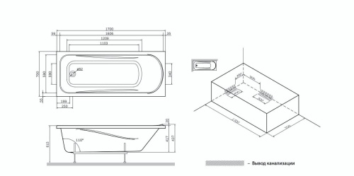 картинка W75A-170-070W-KL Sense Ванна 170x70, каркас, слив-перелив, комплект от магазина Сантехстрой