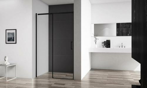 картинка Душевая дверь BelBagno Acqua 130 ACQUA-BF-1-130-C-NERO профиль Черный стекло прозрачное от магазина Сантехстрой