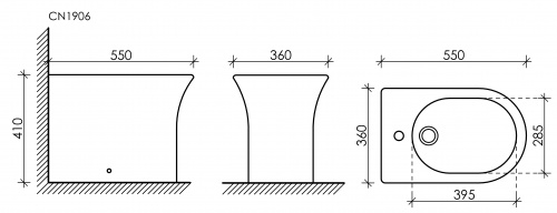картинка CN1906 Напольное пристенное биде STAR, 1 отверстие под смеситель, с крепежом для скрытого монтажа от магазина Сантехстрой