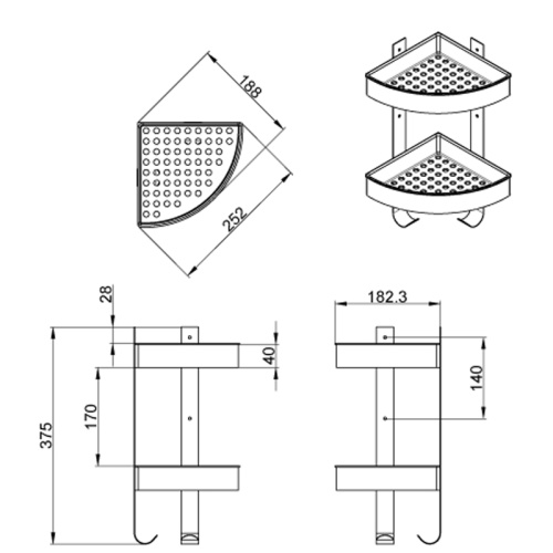 картинка Полка угловая двухэтажная Azario подвесная, хром (AZ-833-2) от магазина Сантехстрой