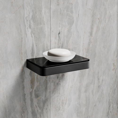 картинка Мыльница Lemark GLASS LINE с держателем, чёрный матовый/черное стекло (9742039) от магазина Сантехстрой