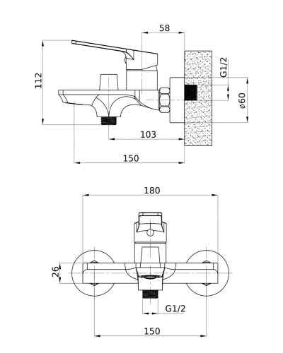 фото orange flat m12-100cr смеситель для ванны/душа