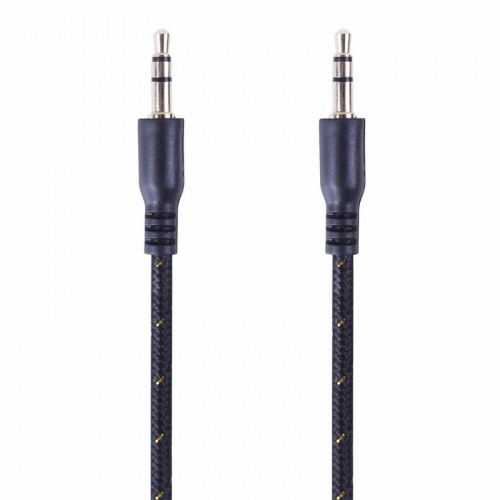 картинка Аудиокабель AUX 3.5 мм в тканевой оплетке 1 м черный REXANT от магазина Сантехстрой