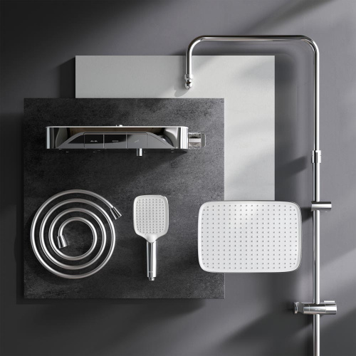 картинка F078F200 Func, душ. система: см-ль-полка д/душа с ТМС: душ.штанга, верхн. душ квадр., ручн.душ, хром от магазина Сантехстрой
