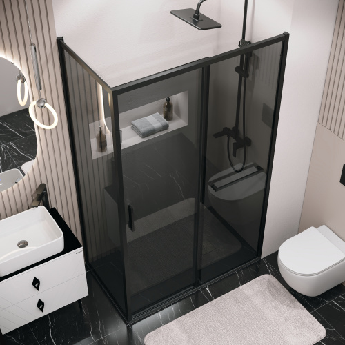 картинка Боковая стенка Grossman Style 200.K33.05.80.21.10 (80х195) черный матовый,стекло тонированное, 1 место от магазина Сантехстрой