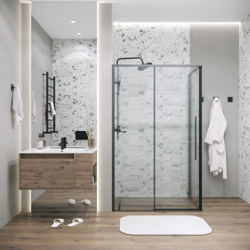 картинка Душевое ограждение Grossman Galaxy 100.K33.01.100.21.02-200.K33.01.90.21.02 (100х90х195) раздвижная(левая),черный матовый,стекло шиншилла,2 места от магазина Сантехстрой