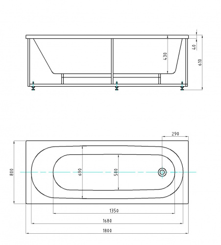 картинка Ванна акриловая AZARIO FELISA прямоугольная 180*80 см (AV.0040180) от магазина Сантехстрой