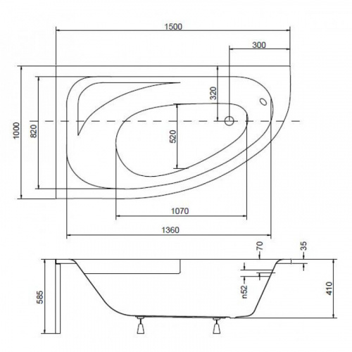 картинка Акриловая ванна BESCO Cornea 150 Comfort L WAC-150-NL от магазина Сантехстрой