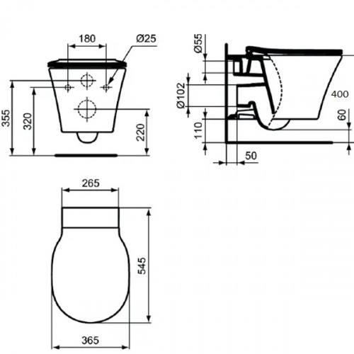 картинка Комплект унитаза с инсталляцией Ideal Standard Connect Air PR212101 с сиденьем Микролифт и клавишей смыва Хром от магазина Сантехстрой