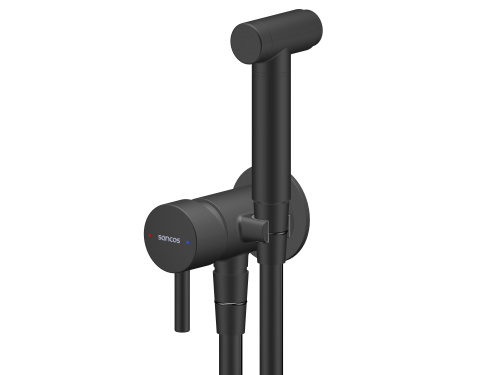 картинка Гигиенический душ SANCOS Atom со смесителем, с внутренней частью, цвет черный матовый, встраиваемый, настенный от магазина Сантехстрой