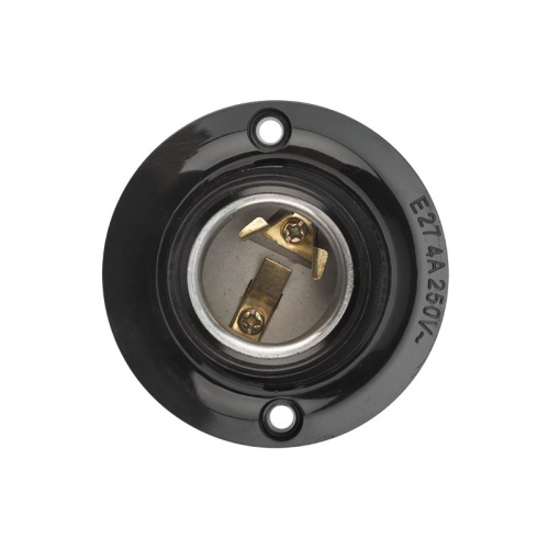 картинка Патрон карболитовый потолочный Е27 черный c этикеткой REXANT от магазина Сантехстрой