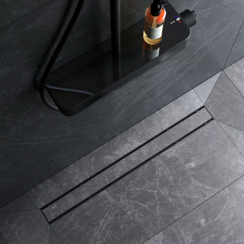 картинка W02SC-U11-080-04BM PrimeFlow Трап для душа линейный универс затвор Tile 80см цвет черн мат от магазина Сантехстрой