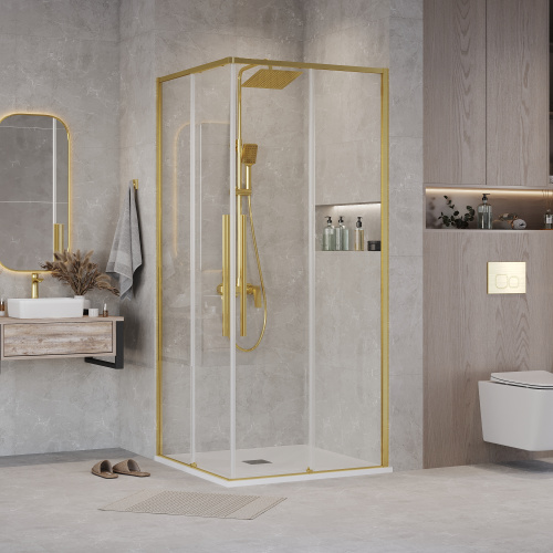 картинка Душевая перегородка 1/2 Grossman Galaxy 1/2.K33.01.90.32.00 (90х195) золото сатин,стекло прозрачное, 1 место от магазина Сантехстрой