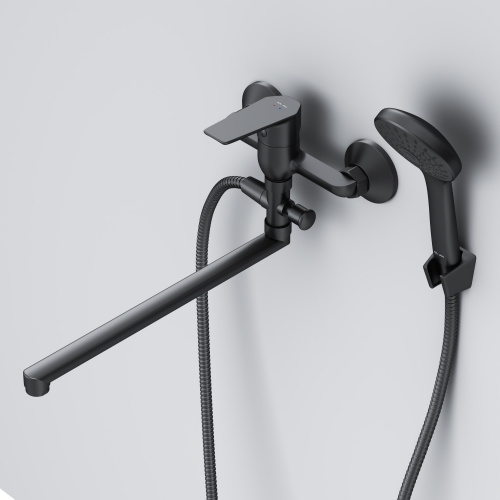 фото f90a90122 gem, смеситель д/ванны/душа, излив 325 мм, душевой набор, черн, шт