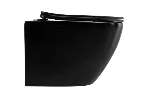 картинка Подвесной безободковый унитаз Art&Max OVALE с сиденьем в комплекте, чёрный матовый AM011CHR-MB/SC от магазина Сантехстрой