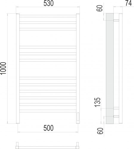 картинка Полотенцесушитель Terminus Ватикан П12 500х1000 электро от магазина Сантехстрой