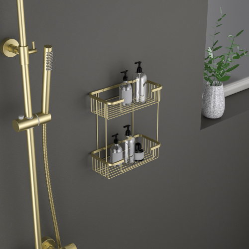 картинка Полка двойная Timo Saona золото матовое (13083/17) от магазина Сантехстрой