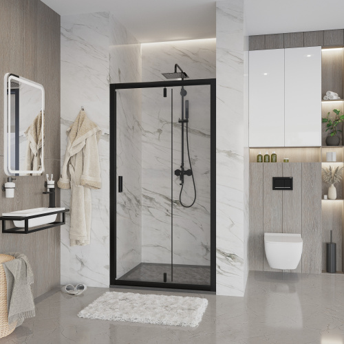 картинка Дверь в нишу Niagara Nova NG-83-10AB (100х195) черный,дверь распашная,стекло прозрачное,1 место от магазина Сантехстрой