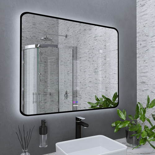 картинка Зеркало ELEGANS-норма BLACK (1000*800*45) LED с сенсорным выключателем и подогревом от магазина Сантехстрой