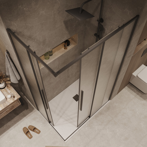 картинка Душевое ограждение Grossman Galaxy 300.K33.01.9080.21.02 (90х80х195) прямоугольник,раздвижная,черный матовый,стекло шиншилла, 1 место от магазина Сантехстрой