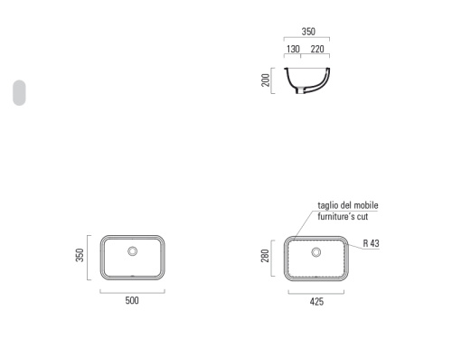 картинка 724711 CLASSIC Раковина 50х35 встраиваемая с переливом, цвет белый от магазина Сантехстрой