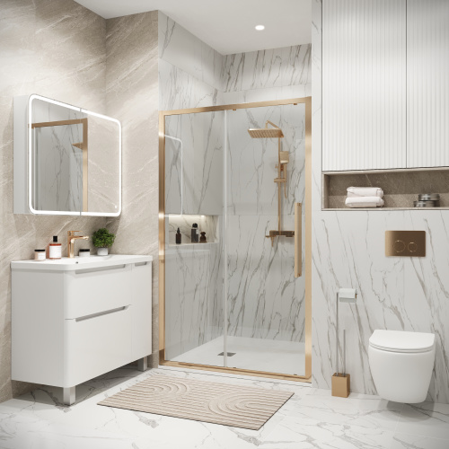 картинка Дверь в нишу Grossman Cosmo 100.K33.02.100.32.00 (100х195) золото сатин,стекло прозрачное,раздвижная, 1 место от магазина Сантехстрой