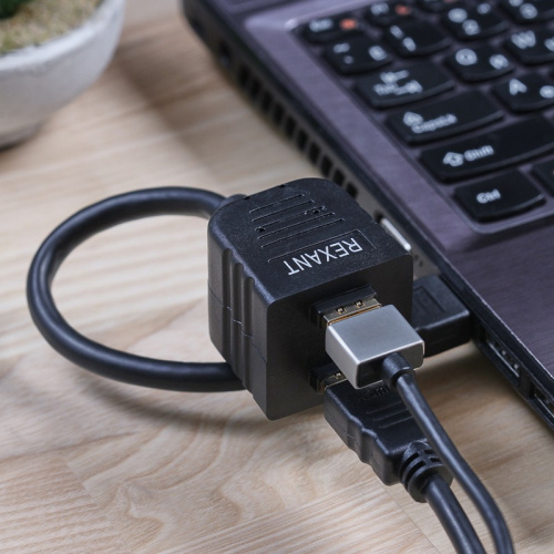 картинка Переходник штекер HDMI - 2 гнезда HDMI с проводом,  черный REXANT от магазина Сантехстрой