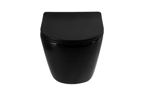 картинка Подвесной безободковый унитаз Art&Max OVALE с сиденьем в комплекте, чёрный матовый AM011CHR-MB/SC от магазина Сантехстрой