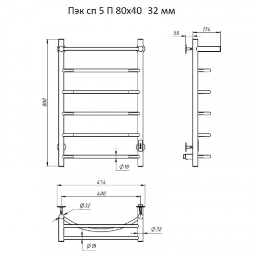 картинка Электрический полотенцесушитель Тругор ПЭК 5 П СП 80x40 с полкой Хром от магазина Сантехстрой