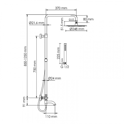 картинка Душевая система WasserKRAFT A288.258.217.BM Thermo с термостатом Черная матовая от магазина Сантехстрой