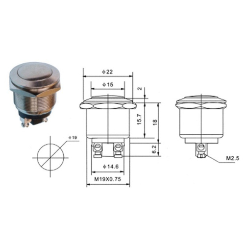 картинка Кнопка антивандальная Ø19 Б/Фикс (2с винт) OFF-(ON) плоская (PBS-28В-2) REXANT от магазина Сантехстрой