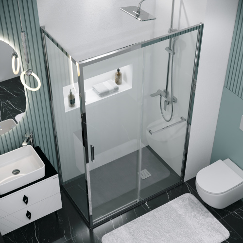 картинка Душевое ограждение Grossman Style 100.K33.05.100.10.00-200.K33.05.80.10.00 (100х80х195) раздвижная,хром,стекло прозрачное,2 места от магазина Сантехстрой