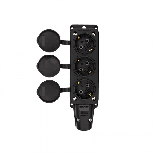 картинка Розетка штепсельная трехместная влагозащищенная,  с/з,  16 А,  IP54 каучук REXANT от магазина Сантехстрой