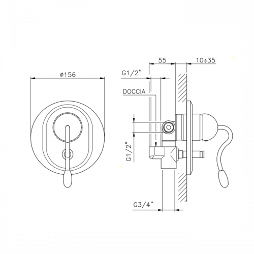 картинка Nicolazzi Unico Встраиваемая часть для душа с переключателем, подключение смешанной воды 1/2" и 3/4" (новый арт С4060) от магазина Сантехстрой