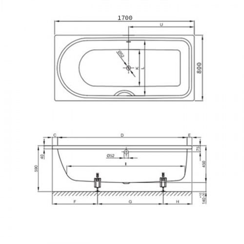 картинка BETTE Ocean Ванна с шумоизоляцией 170х80х45, перелив спереди, белая (для удлиненного слива-перелива) от магазина Сантехстрой